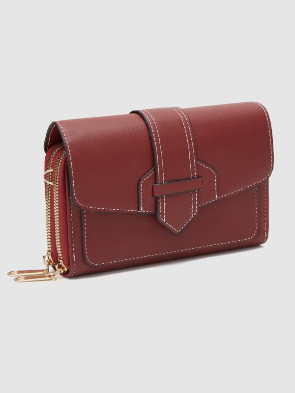 Globus Women Maroon Solid Envelope Wallet
