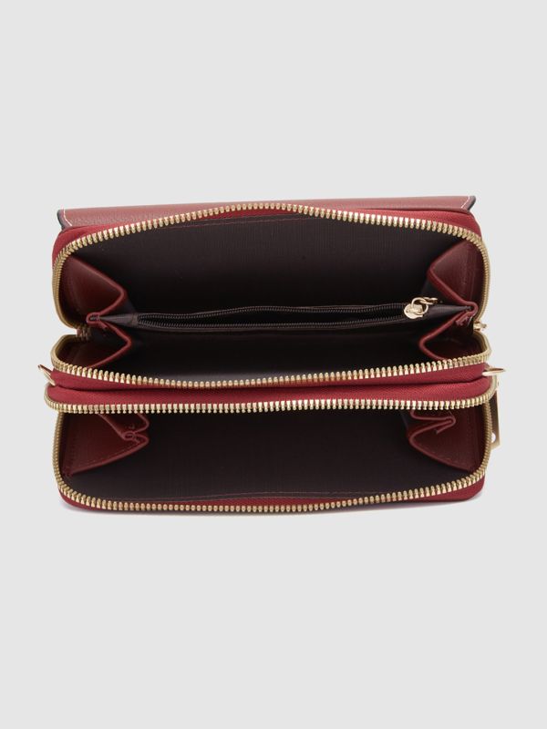 Globus Women Maroon Solid Envelope Wallet
