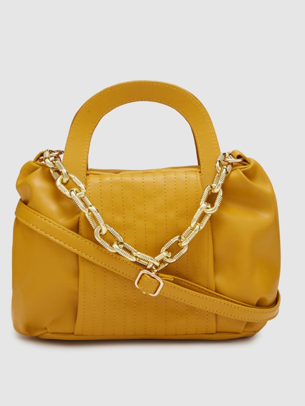 Globus Women Mustard Textured Casual Sling Bag