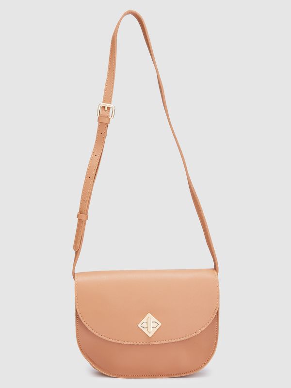 Globus Women Tan Solid Casual Sling Bag