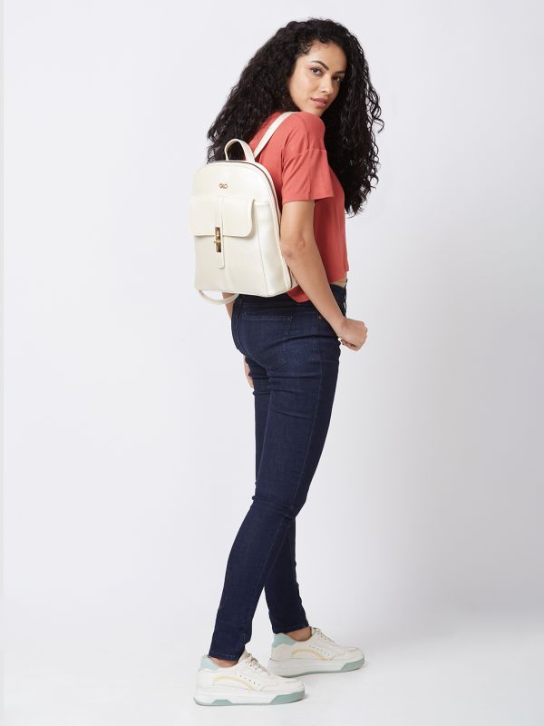 Globus Women Ivory Solid Smart Casual Backpack