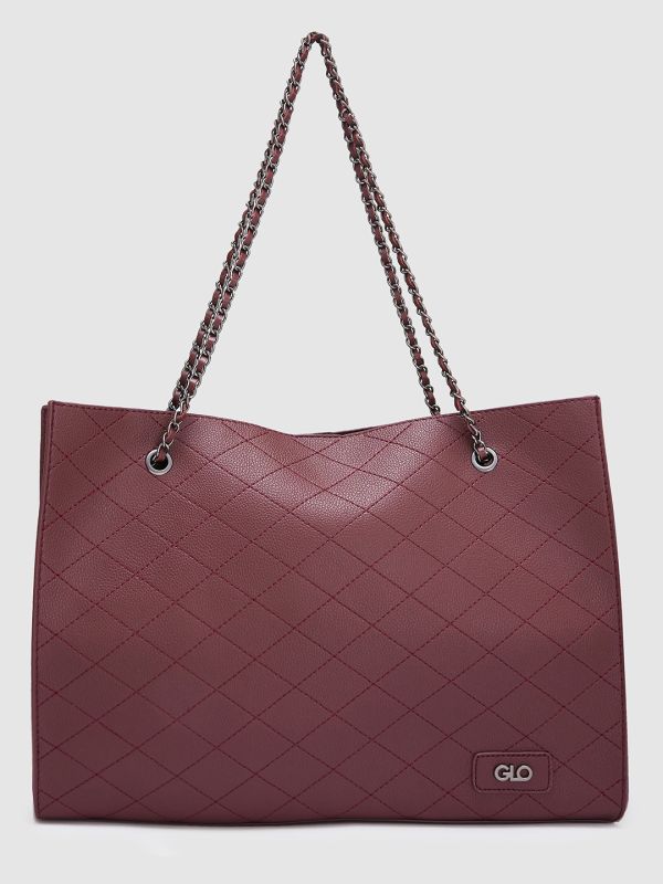Globus Women Maroon Textured Casual Tote Bag