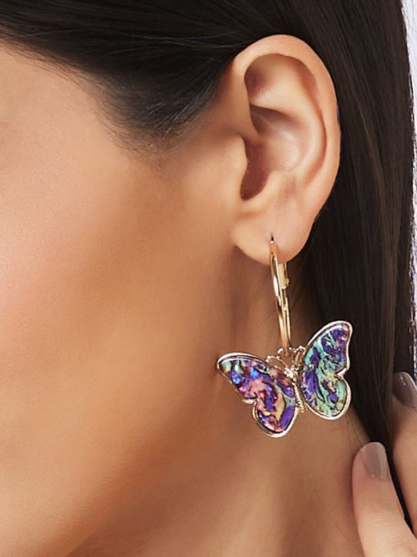 Globus Women Gold-Plated Butterfly Circular Hoop Earrings