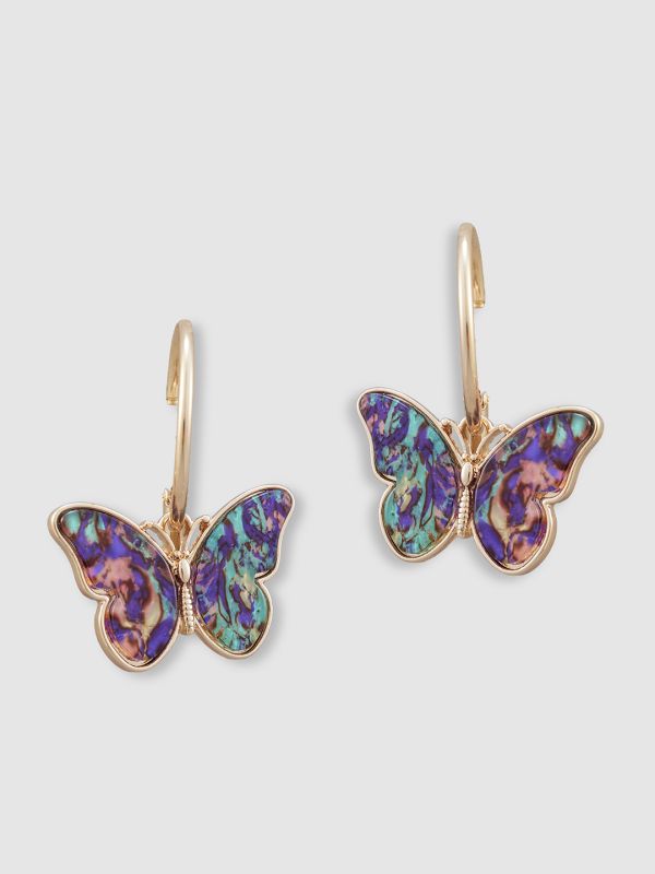 Globus Women Gold-Plated Butterfly Circular Hoop Earrings
