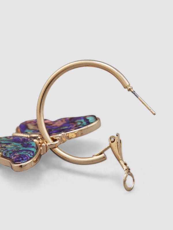 Globus Women Gold-Plated Butterfly Circular Hoop Earrings