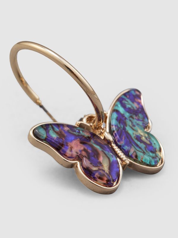 Globus Women Gold-Plated Butterfly Circular Hoop Earrings