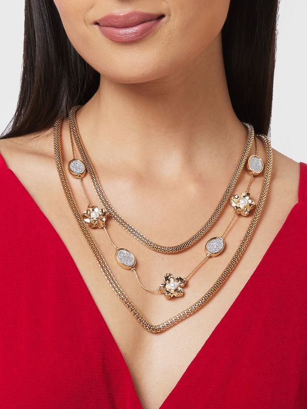 Globus Women Gold-Plated Pearls Statement Layered Necklace