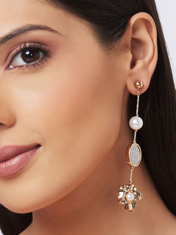 Globus Women Gold-Plated Pearl Classic Drop Earrings