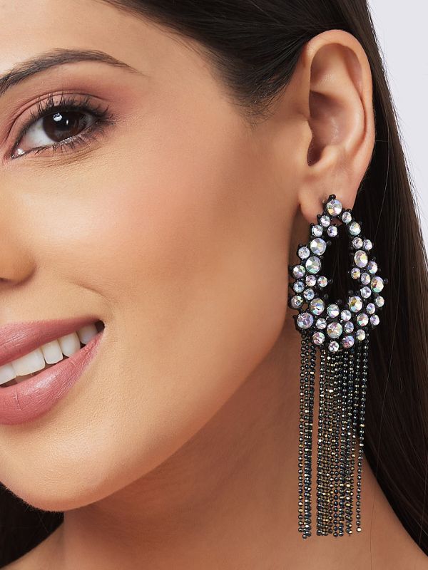 Globus Women Gunmetal Oval Drop Earrings