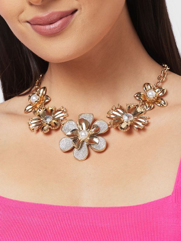 Globus Women Gold-Plated Floral Statement Necklace