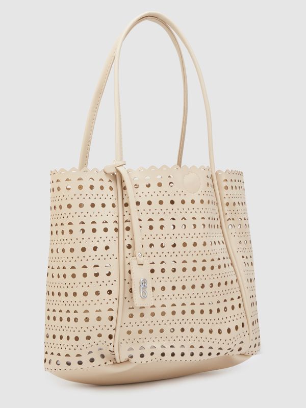 Globus Women Beige Self Design Casual Tote Bag