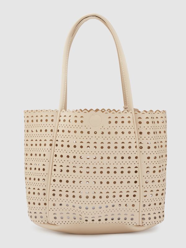 Globus Women Beige Self Design Casual Tote Bag