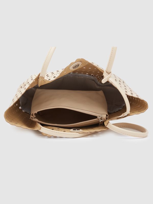 Globus Women Beige Self Design Casual Tote Bag