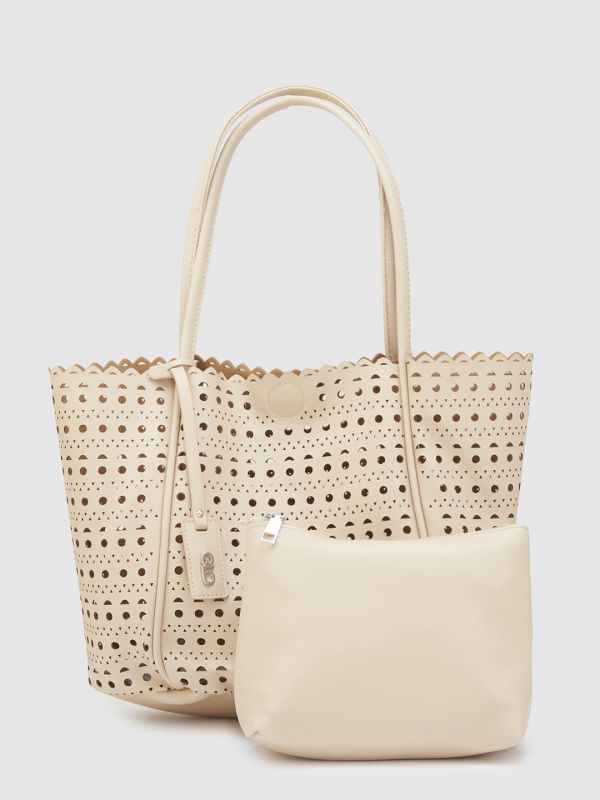 Globus Women Beige Self Design Casual Tote Bag