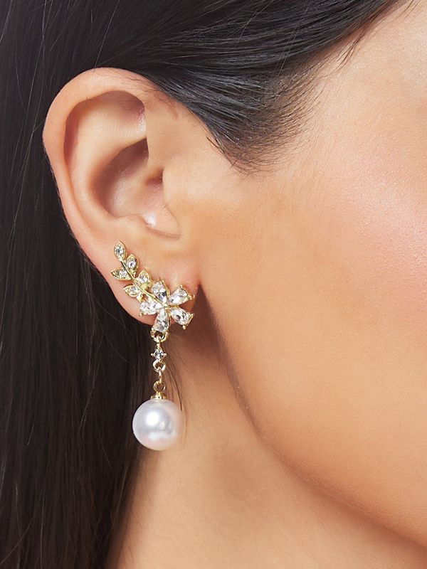 Globus Women Gold-Plated Leaf Shaped Drop Earrings