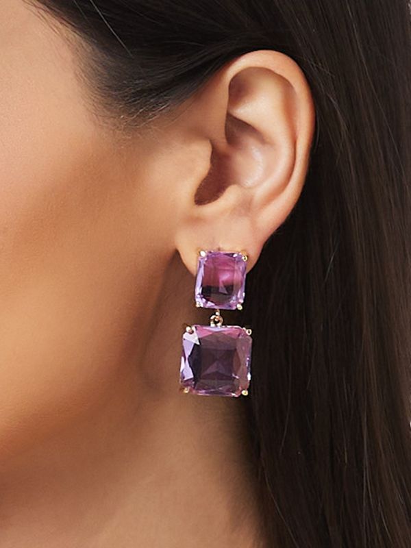 Globus Women Purple Gold-Plated Square Drop Earrings
