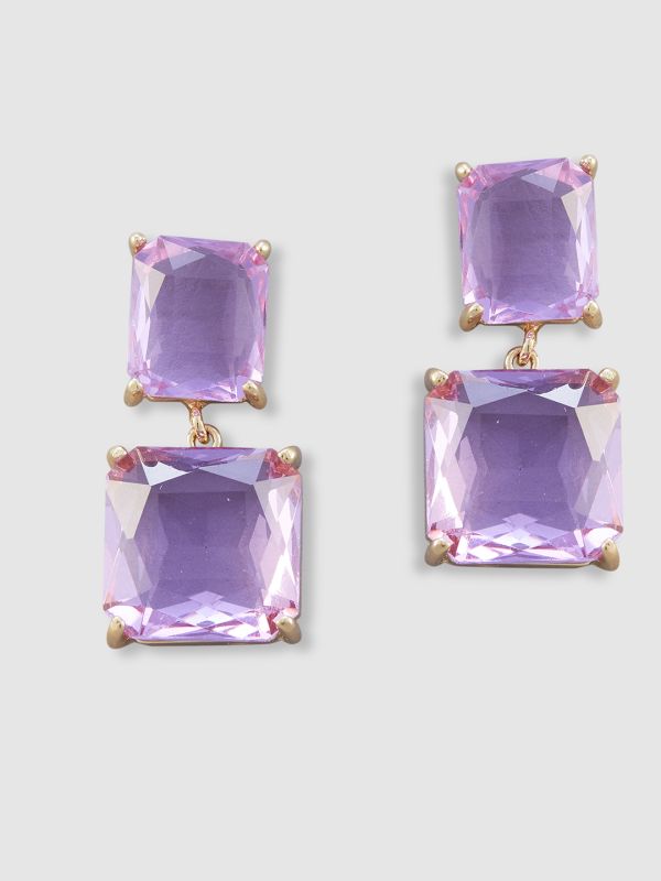 Globus Women Purple Gold-Plated Square Drop Earrings