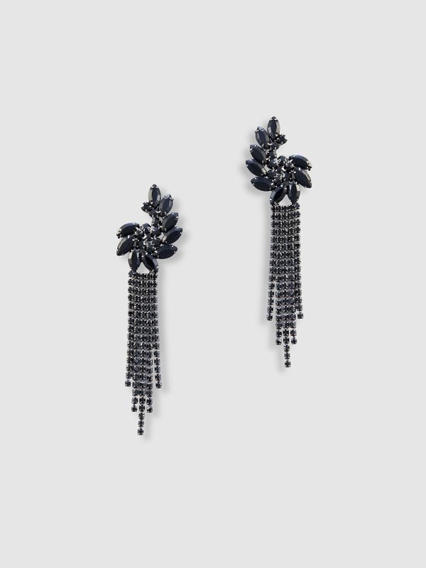 Globus Women Black Rhodium-Plated Floral Drop Earrings