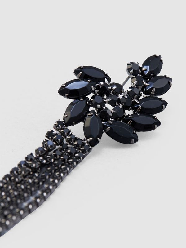 Globus Women Black Rhodium-Plated Floral Drop Earrings
