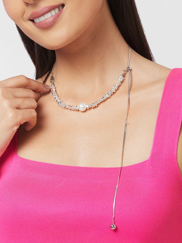 Globus Women Silver-Plated Pearls Statement Necklace