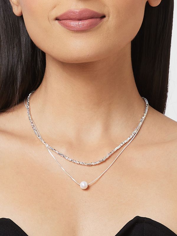 Globus Women Silver-Plated Pearls Statement Layered Necklace