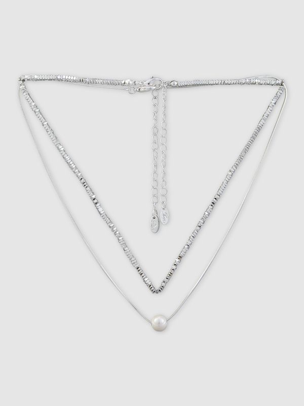 Globus Women Silver-Plated Pearls Statement Layered Necklace