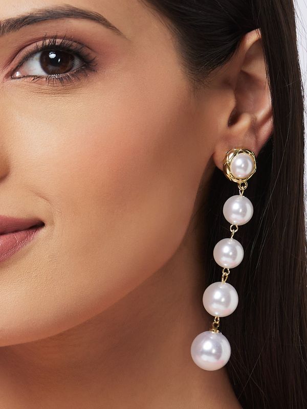 Globus Women Gold-Plated Pearl Classic Drop Earrings