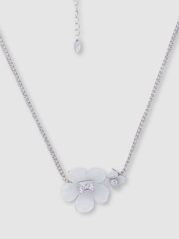 Globus Women Silver-Plated Floral Statement Necklace