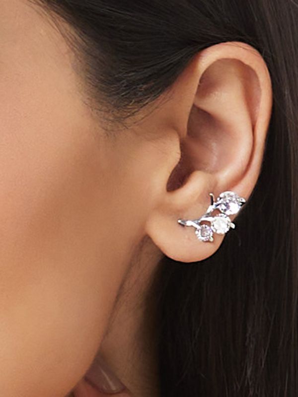Globus Women Silver-Plated Leaf Shaped Stud Earrings