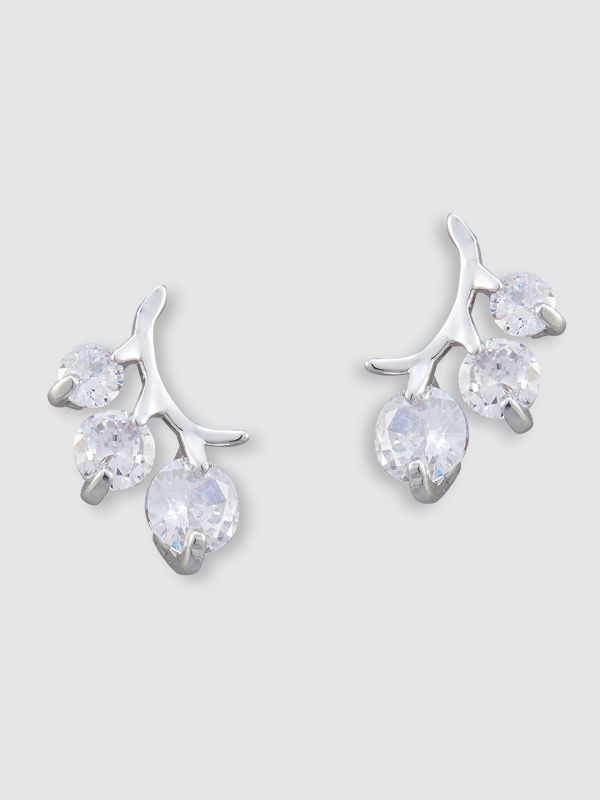 Globus Women Silver-Plated Leaf Shaped Stud Earrings