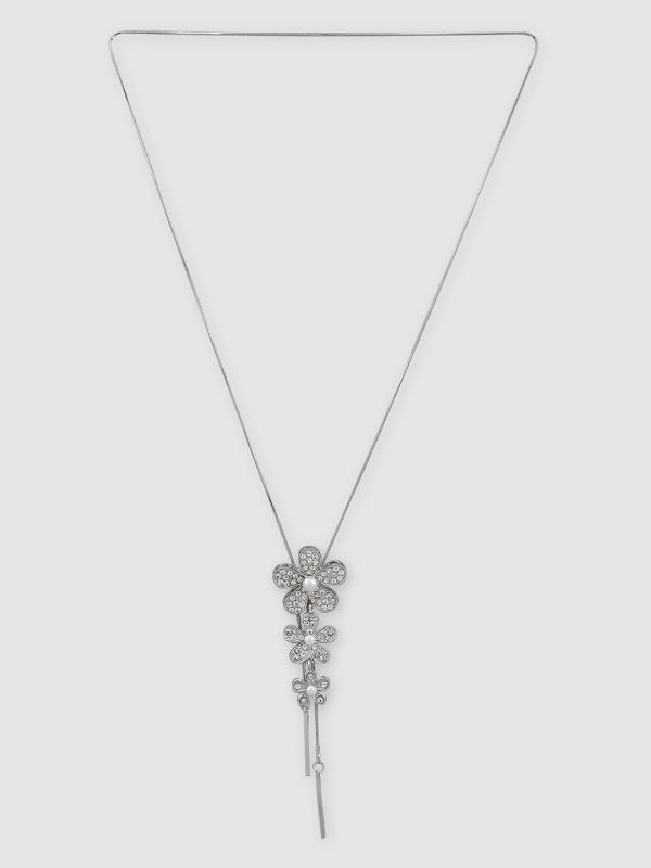 Globus Women Silver-Plated Floral Statement Necklace