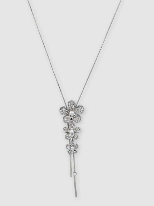 Globus Women Silver-Plated Floral Statement Necklace