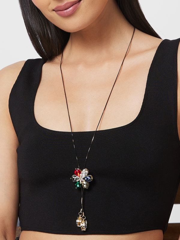 Globus Women Multi Silver-Plated Floral Statement Necklace