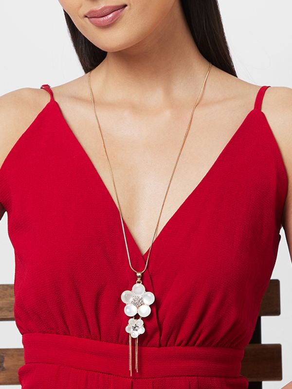 Globus Women White Gold-Plated Floral Statement Necklace