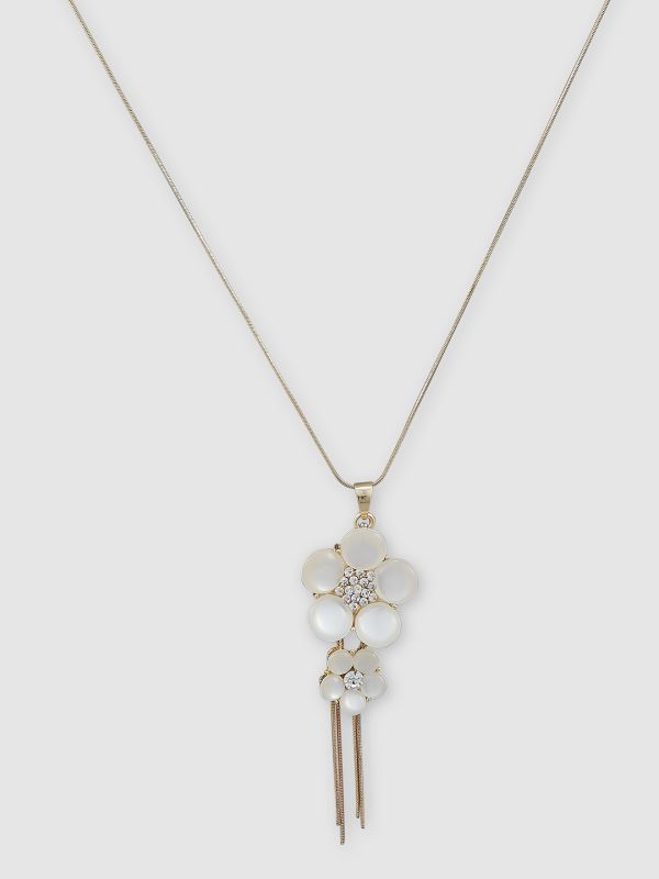 Globus Women White Gold-Plated Floral Statement Necklace