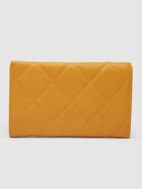 Globus Women Mustard Textured Vegan Leather Pouch Sling Bag