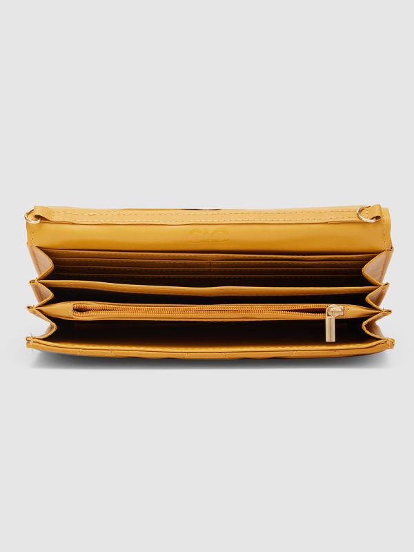 Globus Women Mustard Textured Vegan Leather Pouch Sling Bag