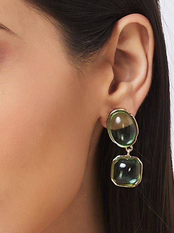 Globus Women Green Gold-Plated Geometric Drop Earrings