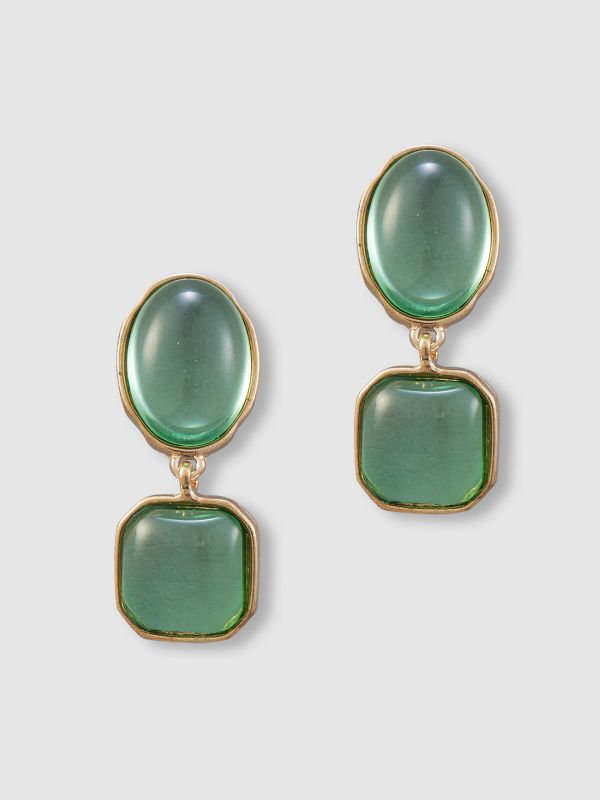 Globus Women Green Gold-Plated Geometric Drop Earrings