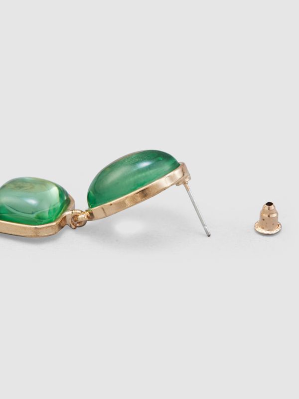 Globus Women Green Gold-Plated Geometric Drop Earrings