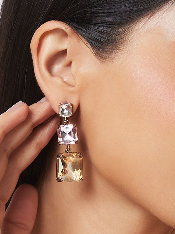 Globus Women Champagne Gold-Plated Geometric Drop Earrings