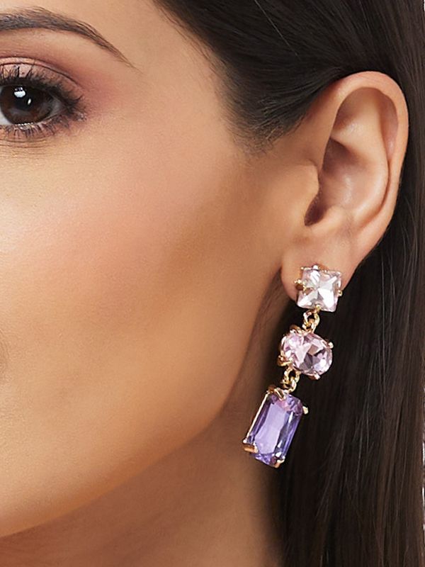Globus Women Pink Purple Gold-Plated Classic Drop Earrings