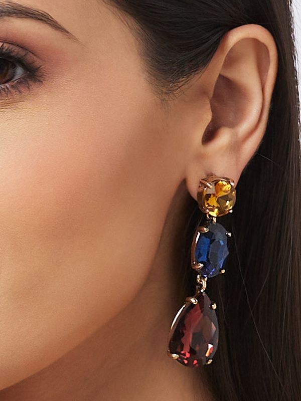Globus Women Multi Gold-Plated Teardrop Shaped Drop Earrings