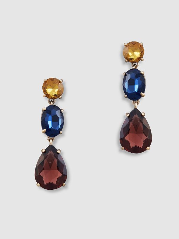 Globus Women Multi Gold-Plated Teardrop Shaped Drop Earrings