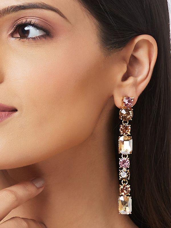 Globus Women Champagne Gold-Plated Classic Drop Earrings