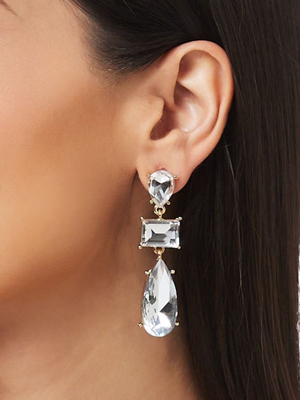 Globus Women White Gold-Plated Teardrop Shaped Drop Earrings