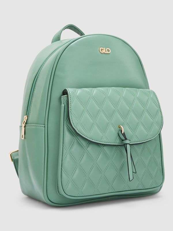 Globus Women Sage Green Textured Smart Casual Backpack