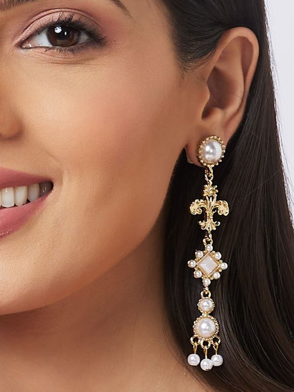 Globus Women Gold-Plated Pearl Classic Drop Earrings