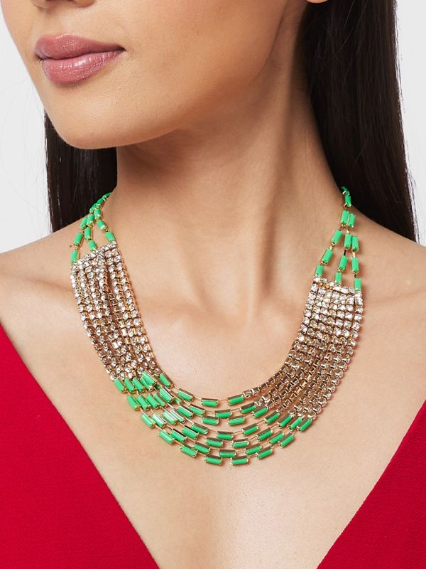Globus Women Green Gold-Plated Statement Layered Necklace