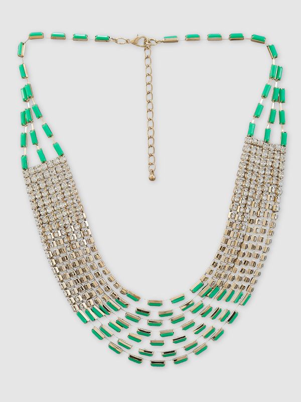 Globus Women Green Gold-Plated Statement Layered Necklace